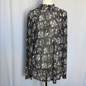Disney Haunted Mansion Sheer Black and White Graphic Blouse Size XL Ghost